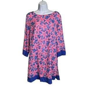 Talbots‎ Women's Pink Blue Starfish Print Dress Size M Coastal Preppy Old Money